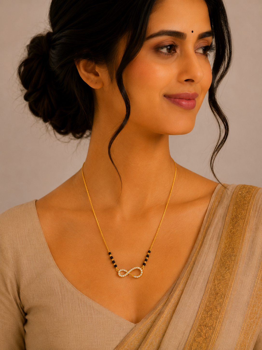 Modern Short Gold Mangalsutra with Infinity Pendant Design