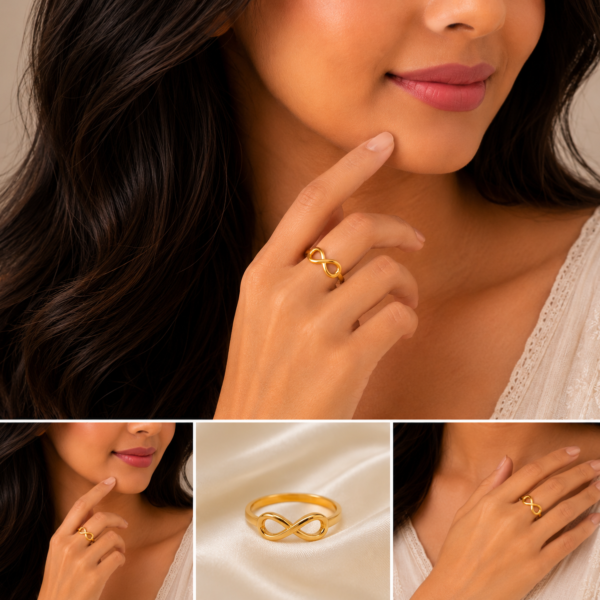 Elegant Infinity Gold Ladies Ring with Minimal Modern Design