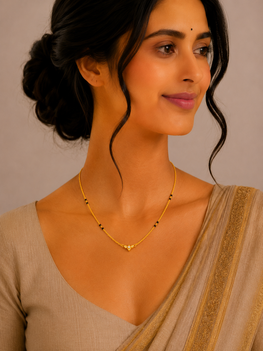 Minimal Short Gold Mangalsutra with Elegant Center Pendant