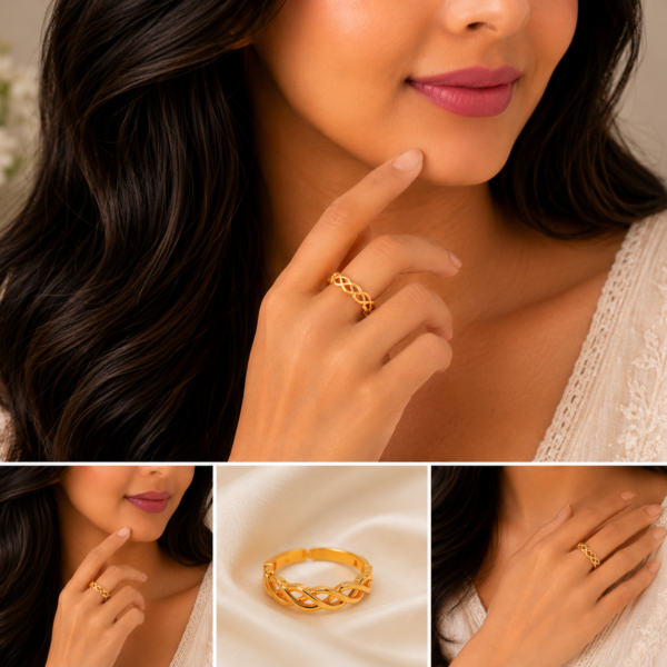 Elegant Braided Gold Ladies Ring with Classic Modern Design