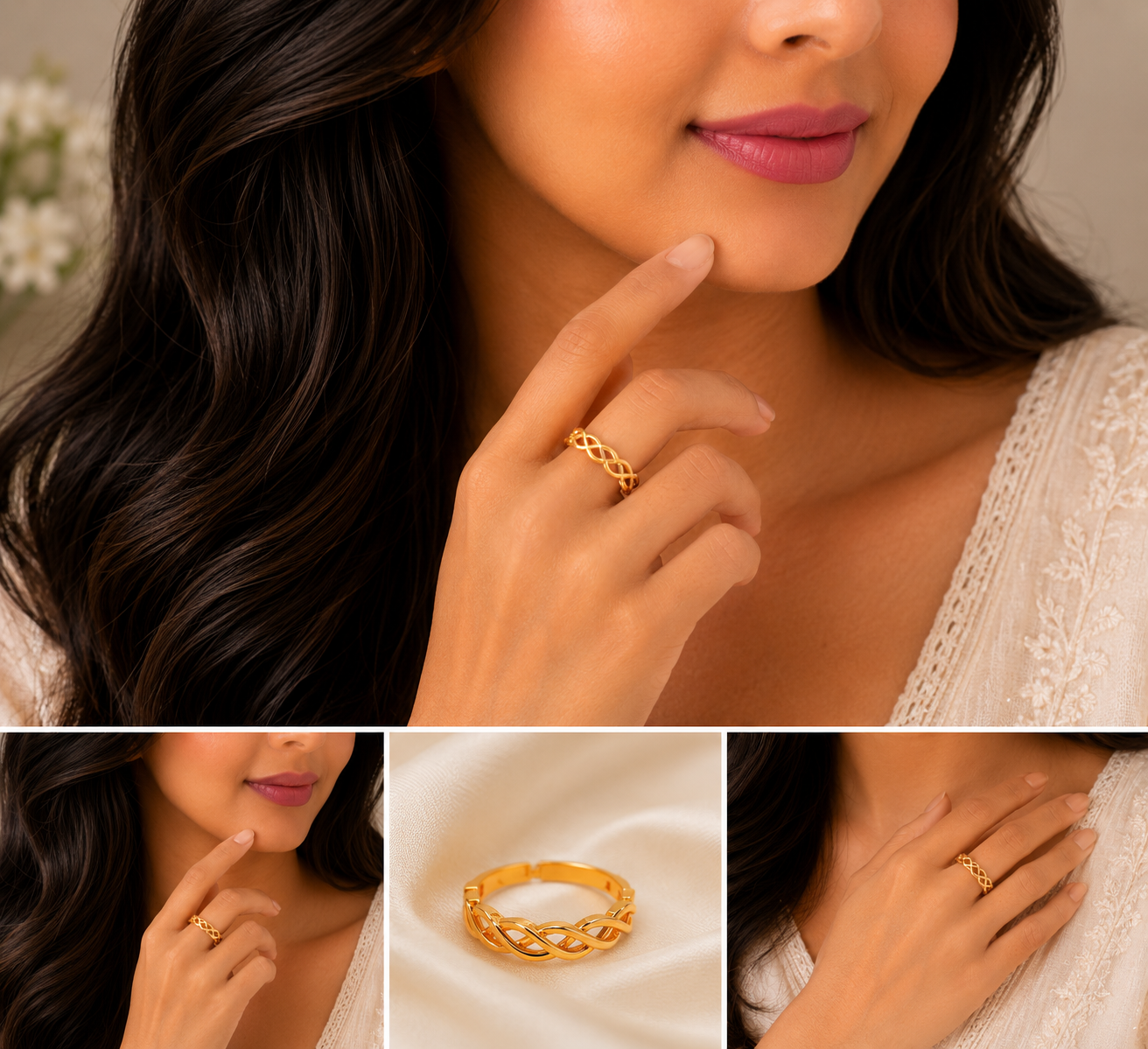 Elegant Braided Gold Ladies Ring with Classic Modern Design
