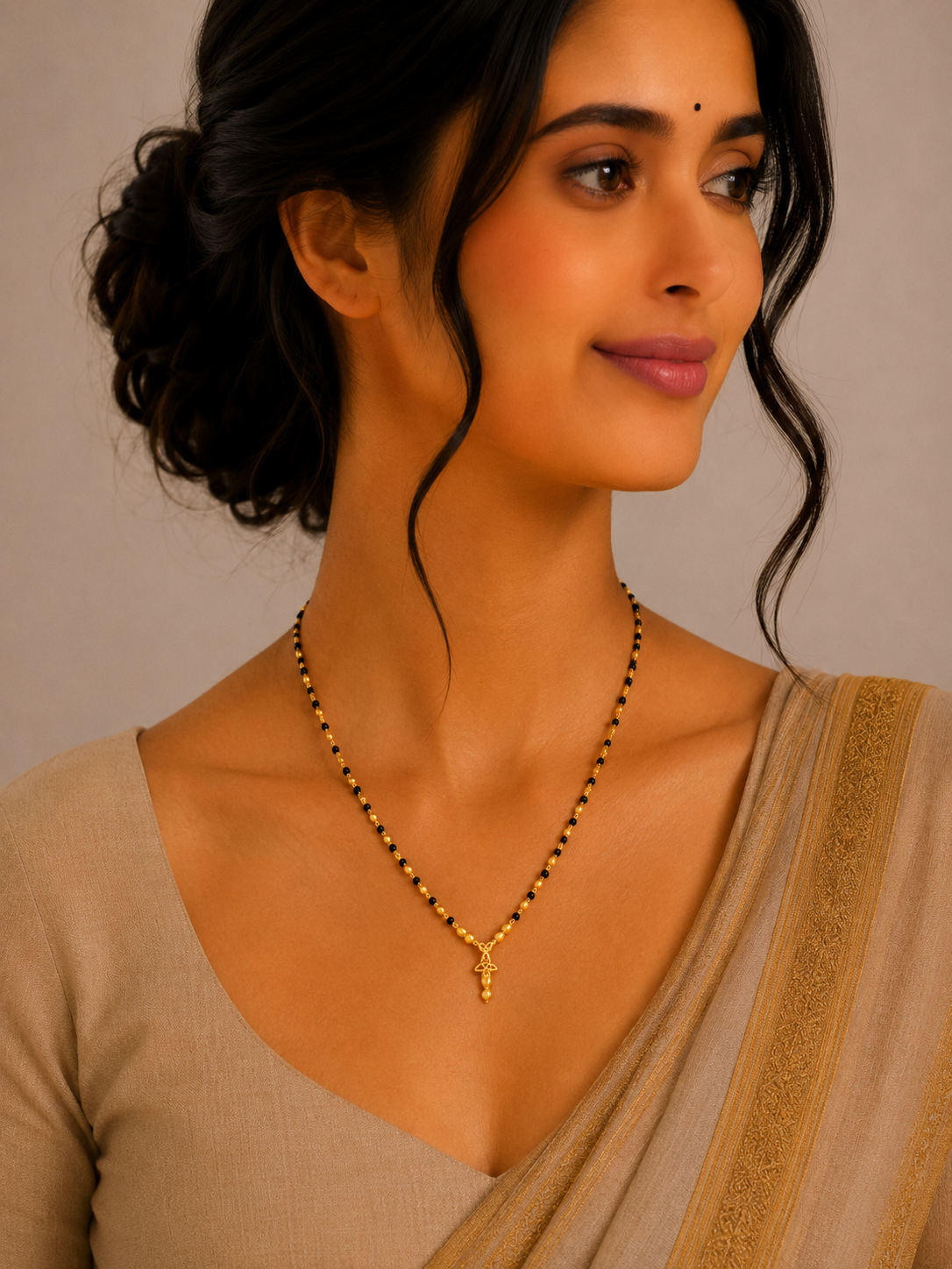 Traditional Short Gold Mangalsutra with Elegant Cross Pendant