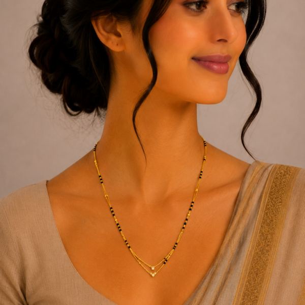 Layered Short Gold Mangalsutra with Modern V Shape Design