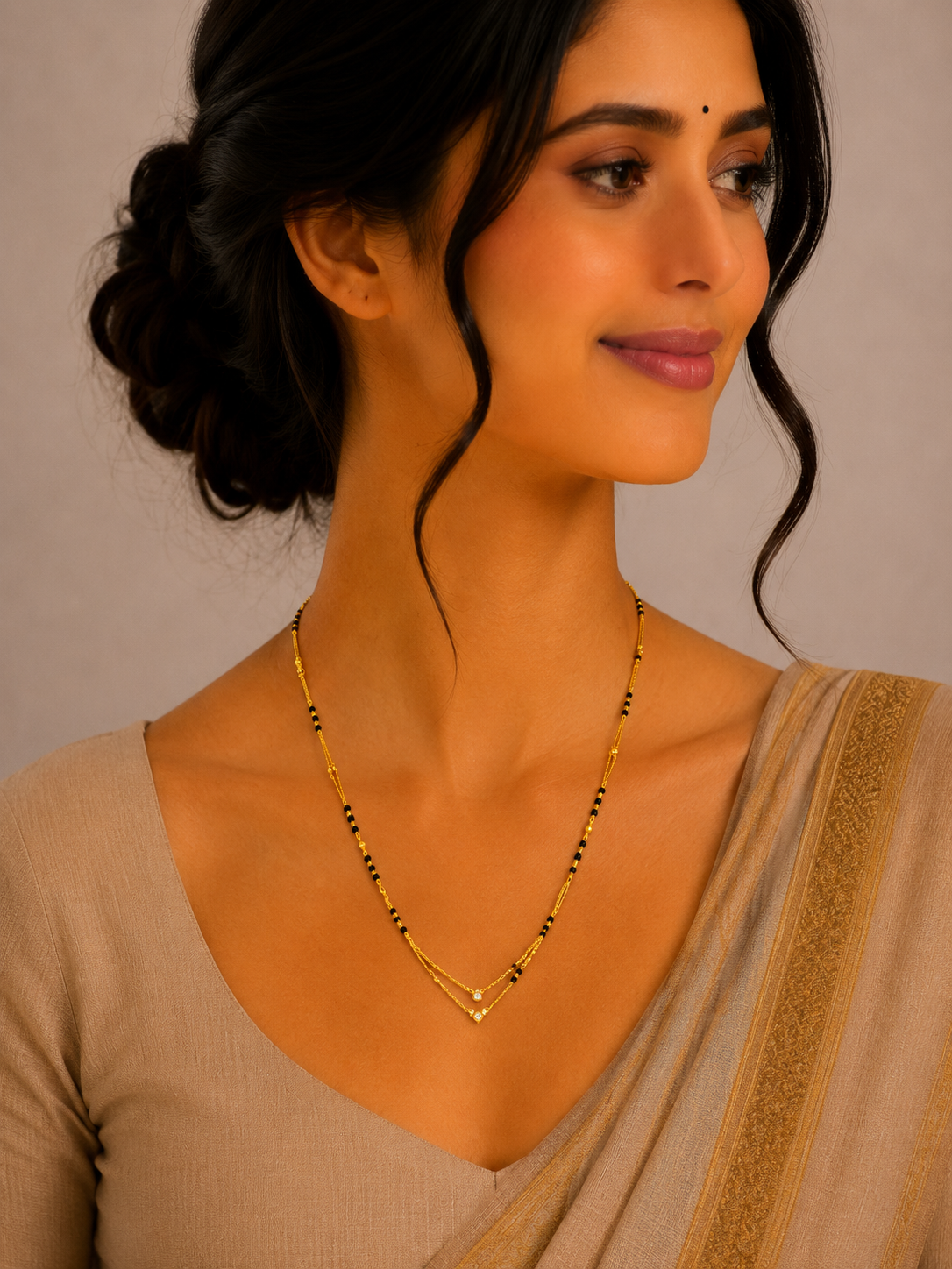 Layered Short Gold Mangalsutra with Modern V Shape Design