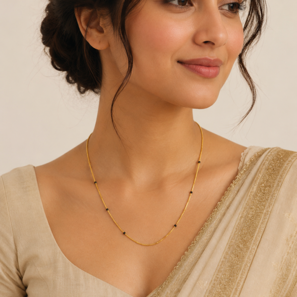 Minimal Short Gold Mangalsutra with Elegant Black Bead Chain