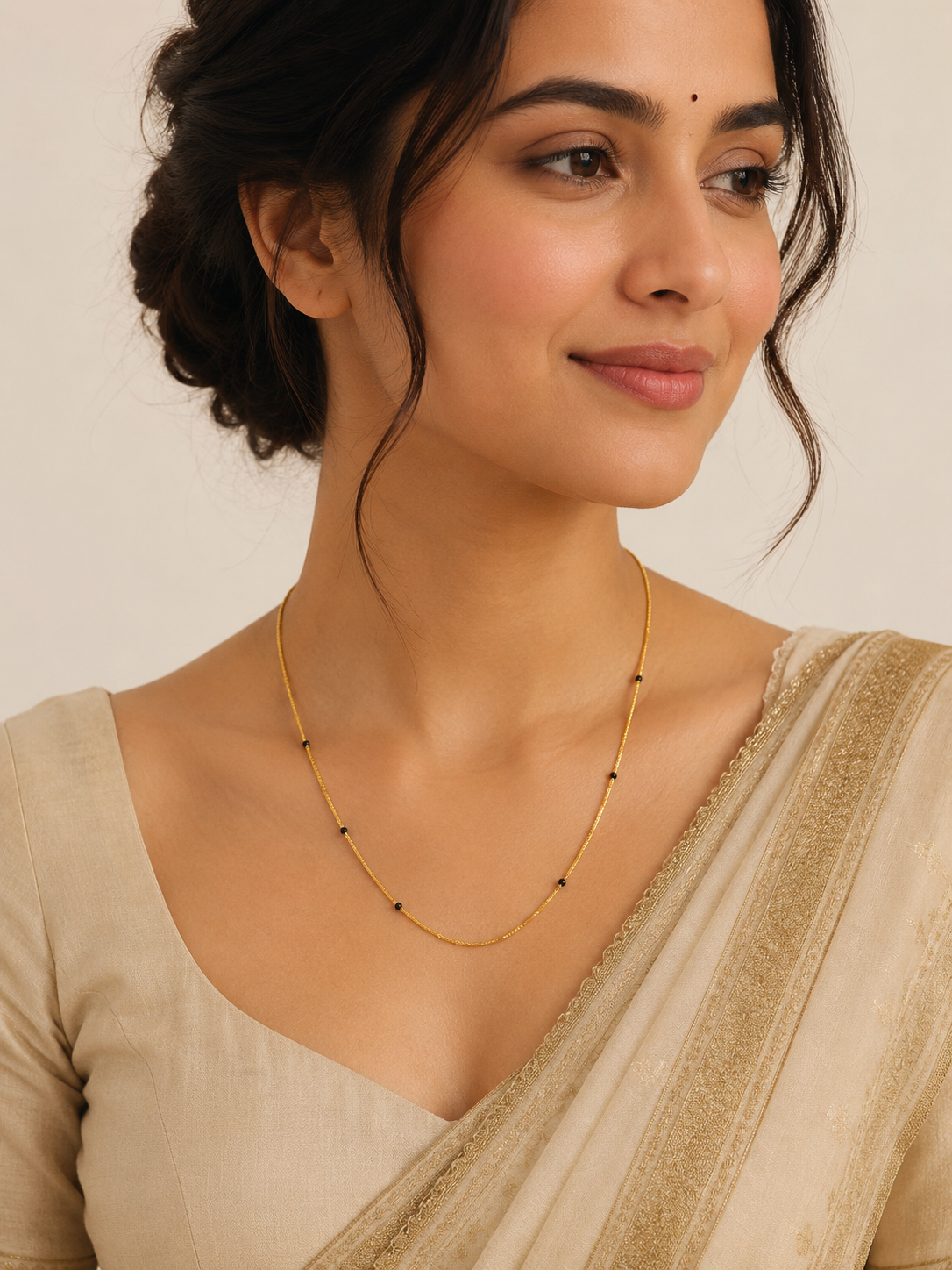 Minimal Short Gold Mangalsutra with Elegant Black Bead Chain