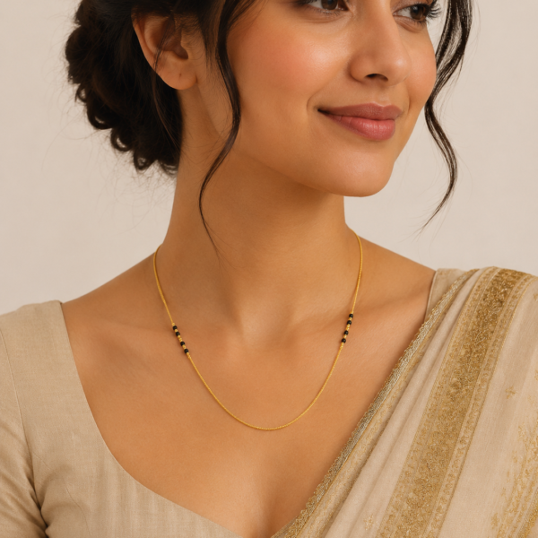 Classic Short Gold Mangalsutra with Minimal Black Bead Detailing