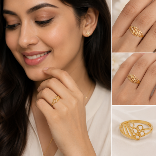 Elegant Swirl Pattern Gold Ladies Ring with Artistic Openwork Design