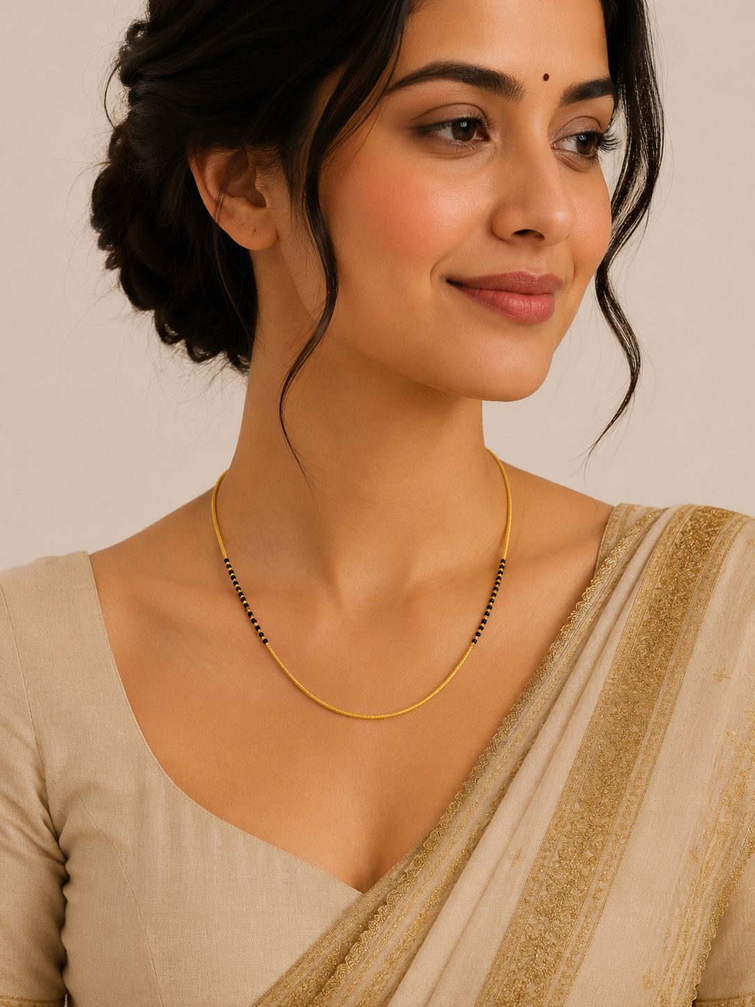 Traditional Short Gold Mangalsutra with Sleek Black Bead Pattern