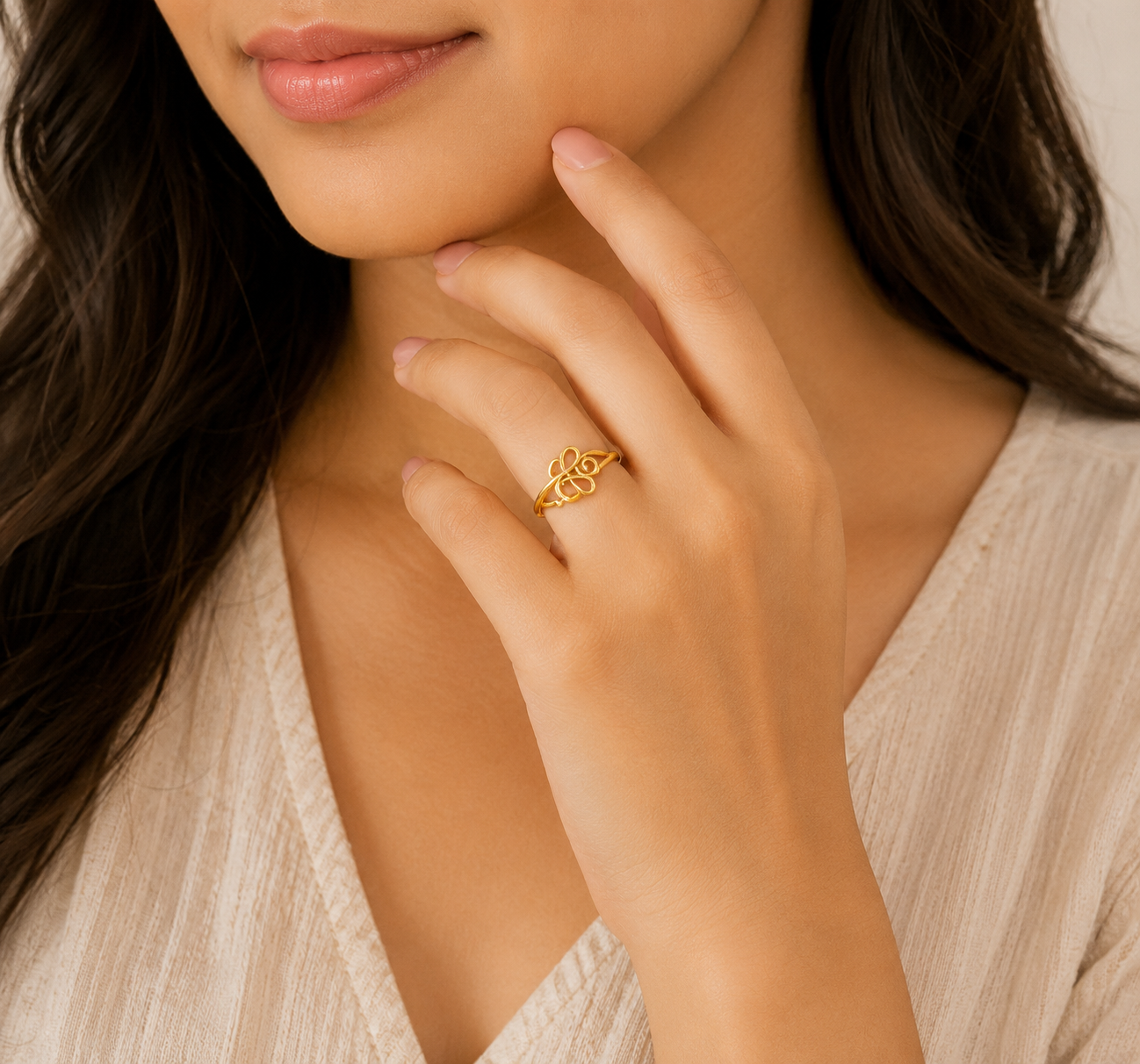 Modern Abstract Loop Gold Ladies Ring