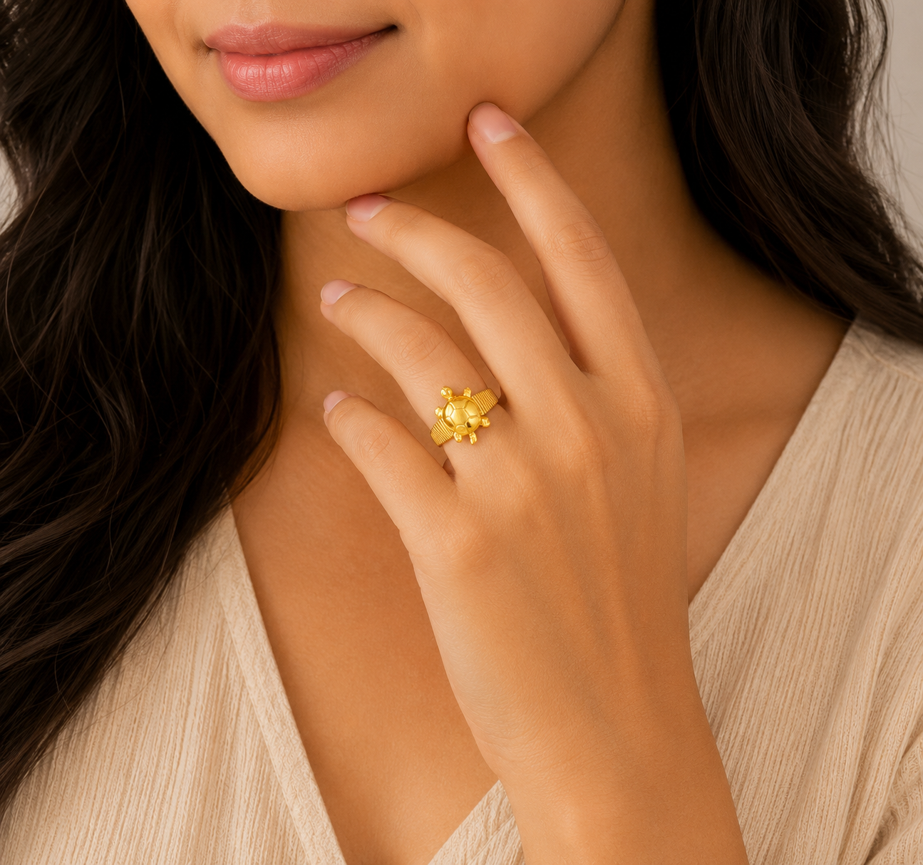 Designer Tortoise Motif Gold Ladies Ring