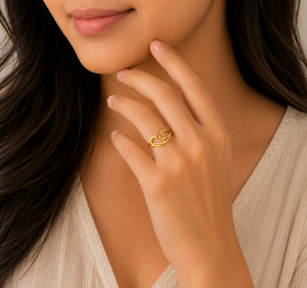 Modern Open Heart Gold Ladies Ring