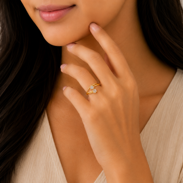 Elegant Double Drop Stone Gold Ladies Ring