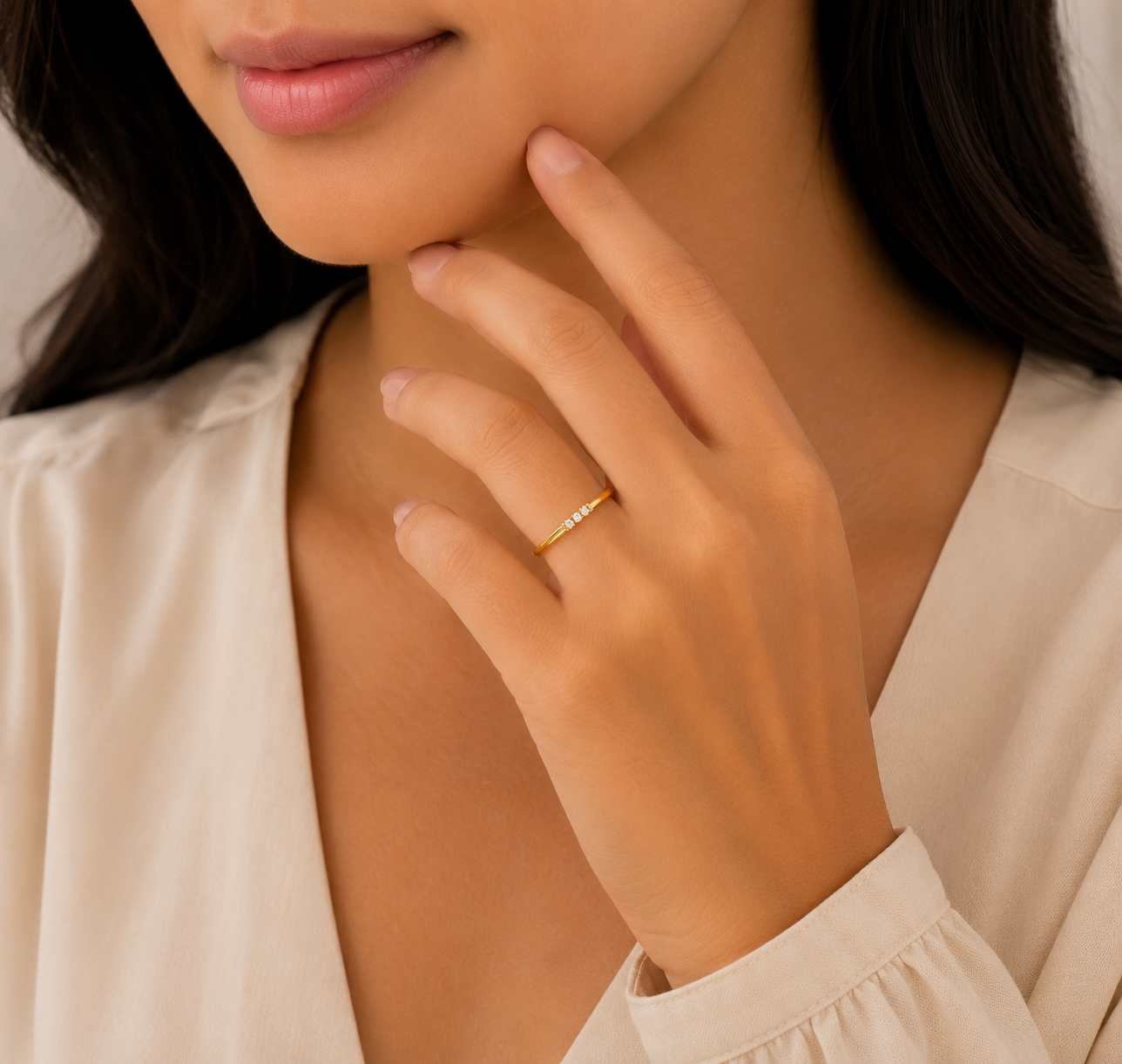 Minimalist Diamond Accent Gold Ladies Ring