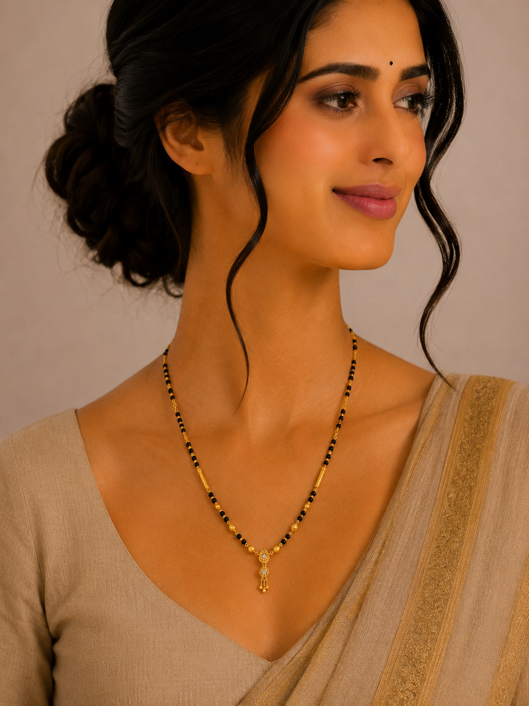 Royal Short Gold Mangalsutra with Ornate Traditional Pendant