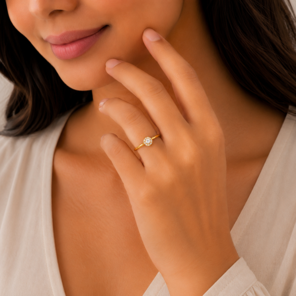 Classic Halo Stone Gold Ladies Ring