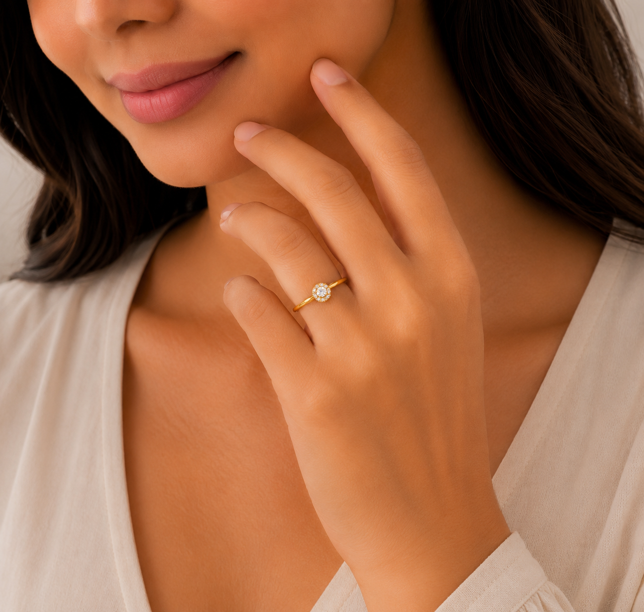 Classic Halo Stone Gold Ladies Ring