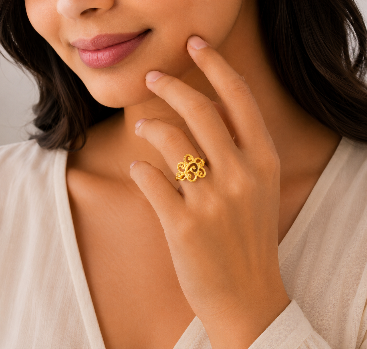 Designer Floral Filigree Gold Ladies Ring