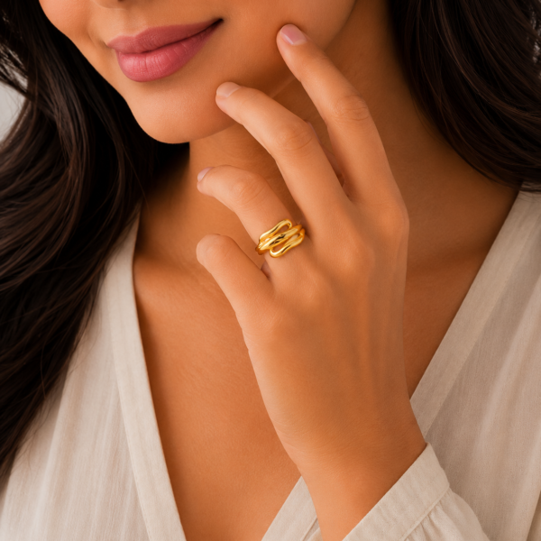 Designer Twisted Wave Gold Ladies Ring