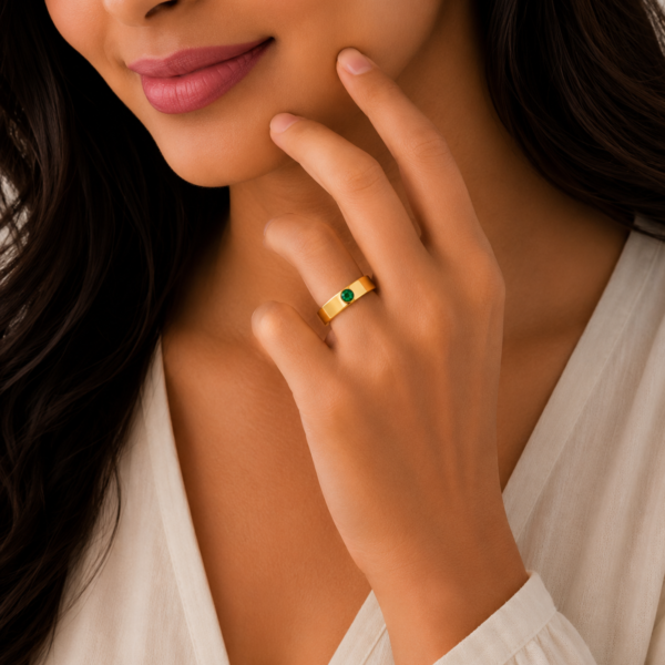 Classic Emerald Accent Gold Ladies Ring
