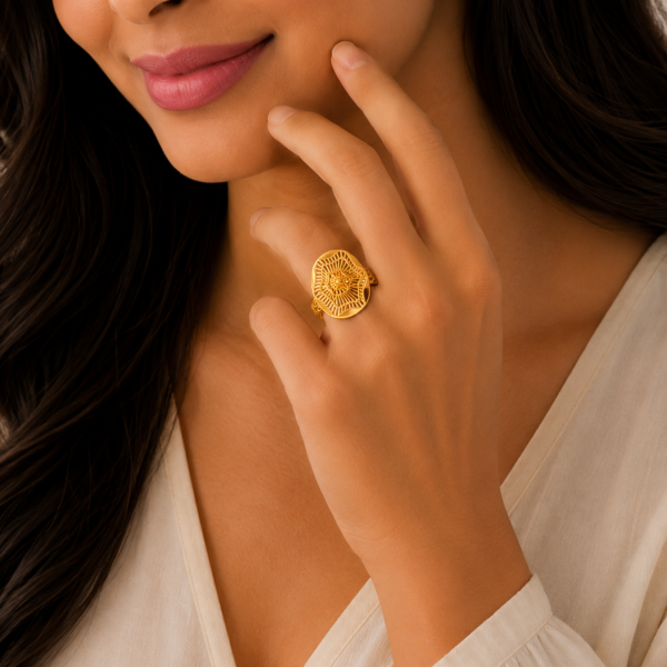 Vintage Mandala Pattern Gold Ladies Ring