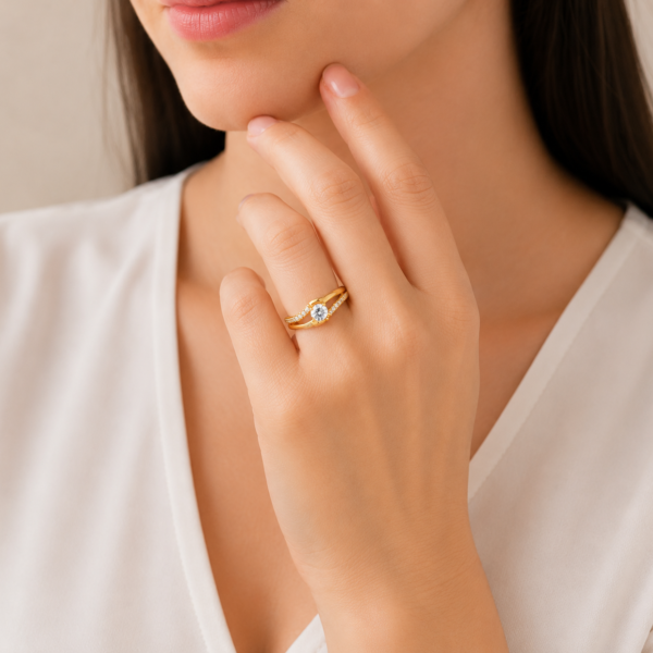 Classic Solitaire Sparkle Gold Ladies Ring