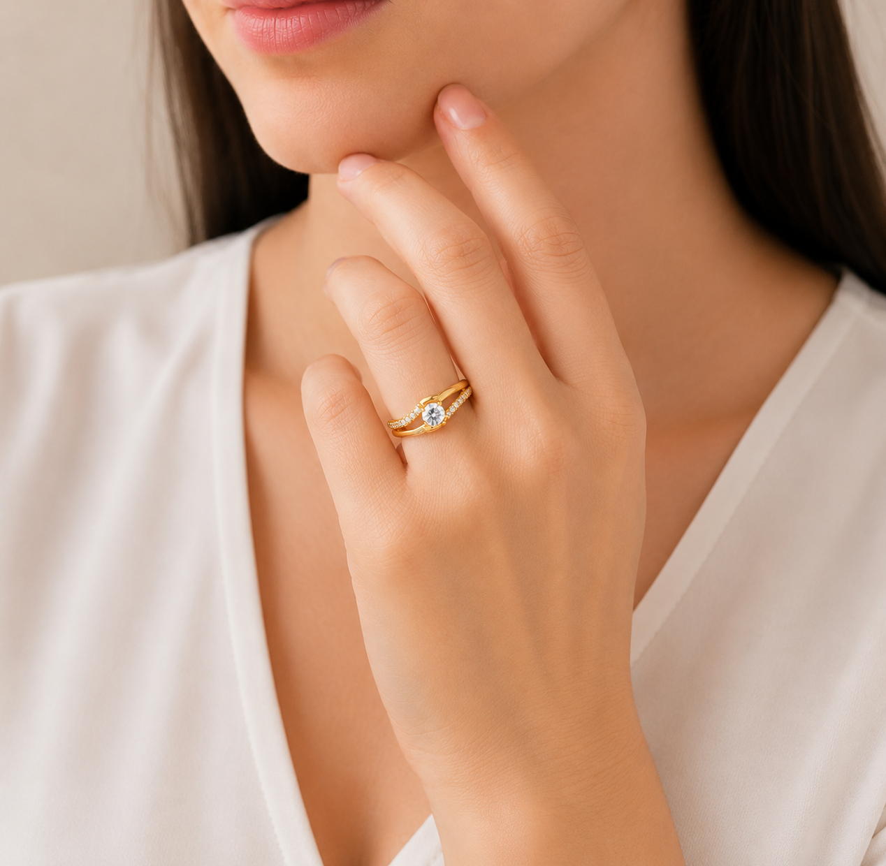 Classic Solitaire Sparkle Gold Ladies Ring