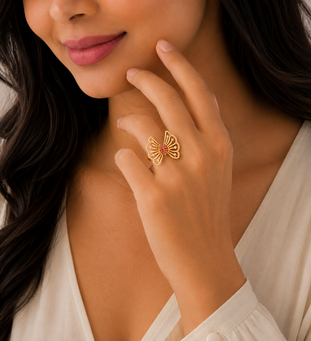 Elegant Butterfly Stone Gold Ladies Ring